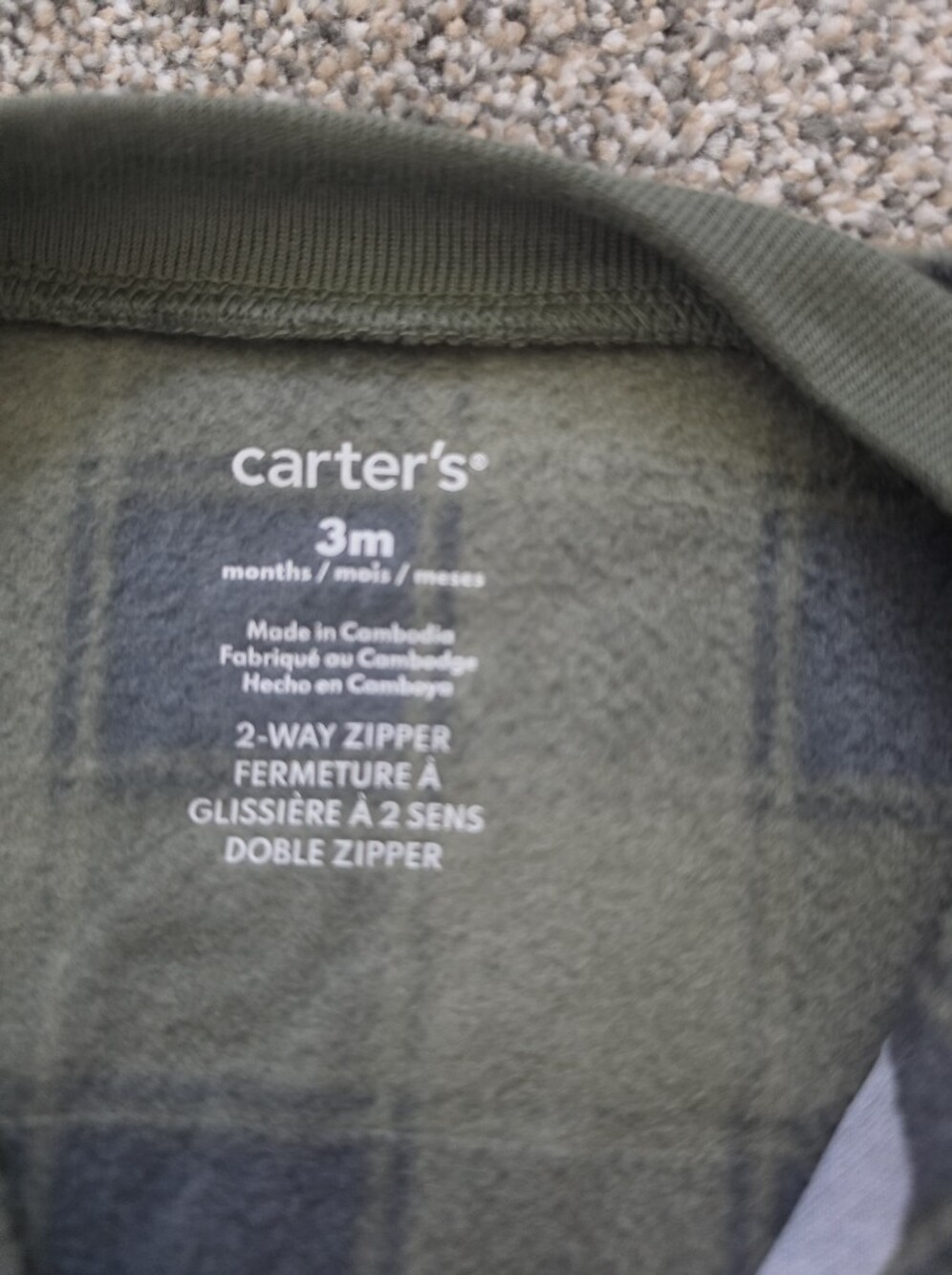 Carter's Green Plaid & Beige Bear Footed One-Piece Set - Picture 3 of 7